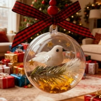 3D Christmas Ornament with Bird Inside Snow Globe Effect Hanging Decor Musical Holiday Decoration for Xmas Tree(E)
