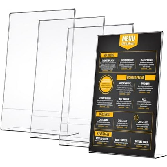 4 Packs 8. 5" x 14" Sign Holders Vertical l Shape Frame Acrylic Document Holder Side Loading Clear Flyer Holder Slanted Desk Paper Display Stand Graphic Poster Shelf for Restaurants Office$$Other