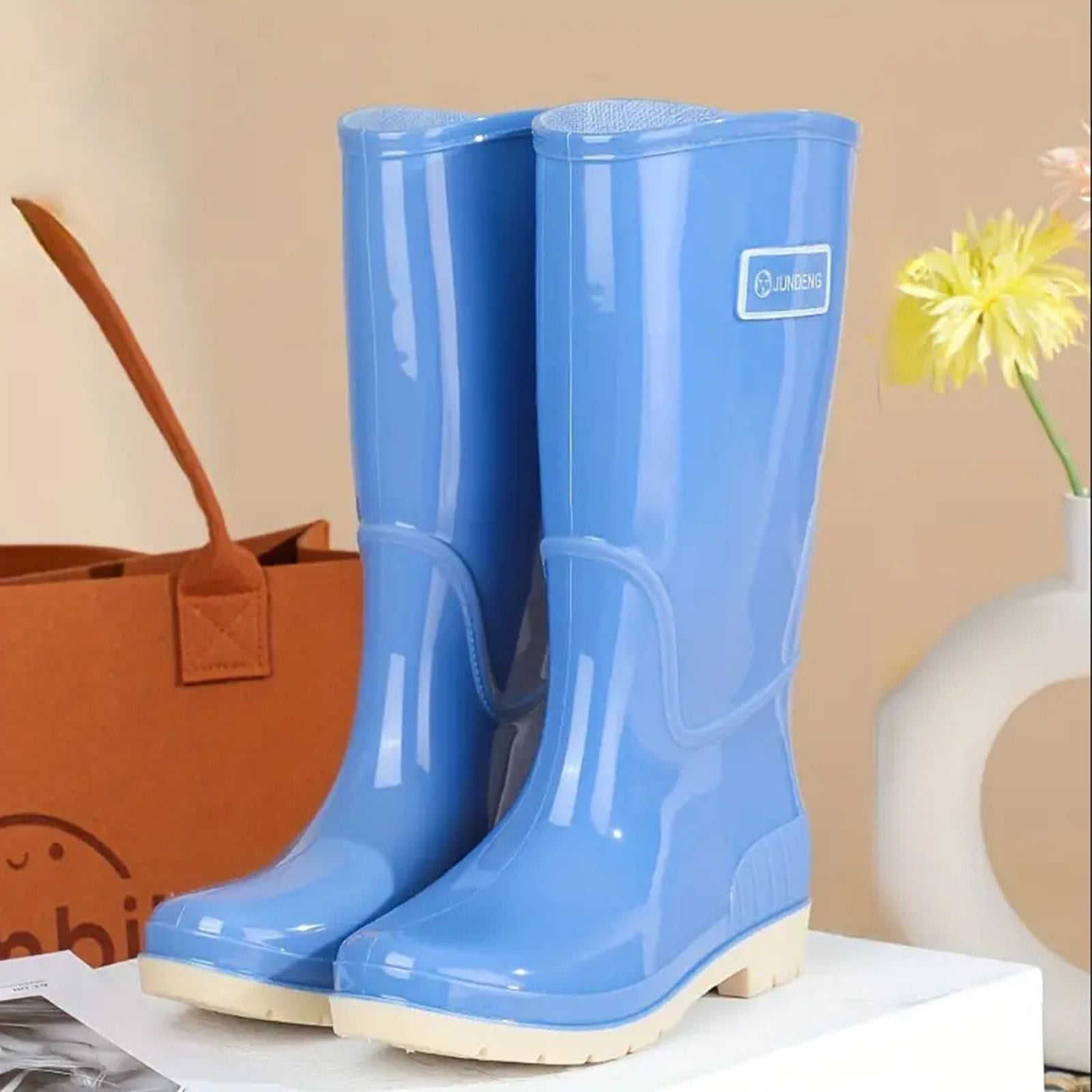 Juosiy Women's Rain Boots Fashion Water-proof Garden Work Rubber Boots Tall Knee High Outdoor Water Shoes