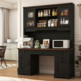 thumbnail image 4 of 58"W 76"H Large Executive Desk with Hutch and Drawers, Farmhouse Desk with Charging Station, Wood Computer Desk for Home Office, 4 of 7