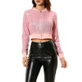 thumbnail image 4 of INSPIRE CHIC Women's Sequin Sparkle Zipper Cropped Bomber Jacket M Pink, 4 of 5