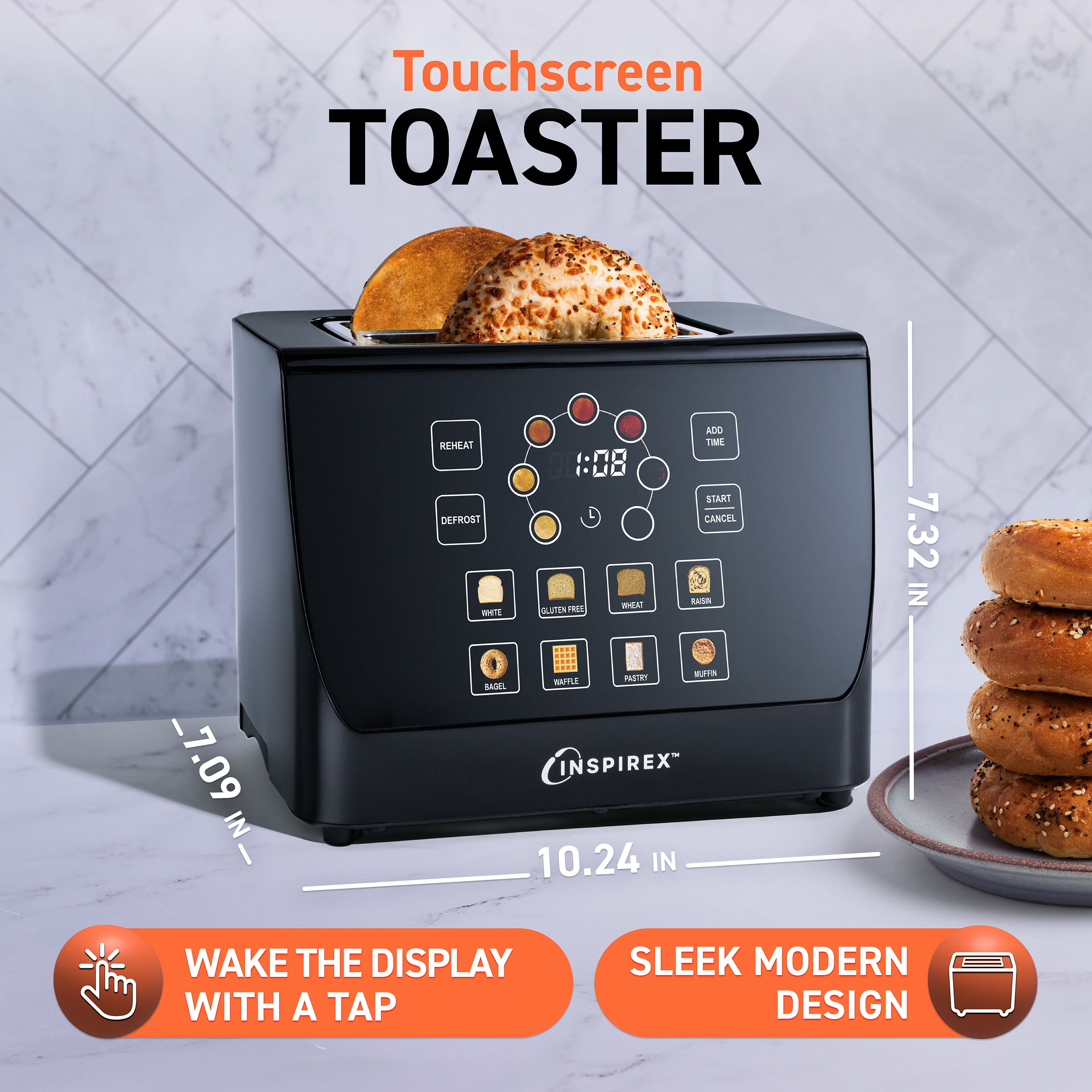Inspirex Two Slice Touchscreen Lever Toaster, Black, XTOSMC2BK