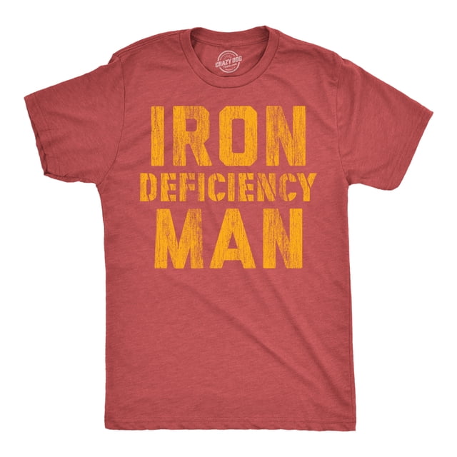 Mens Funny T Shirts Iron Deficiency Man Sarcastic Super Hero Tee for Men (Heather Red - Iron Deficiency Man) - M