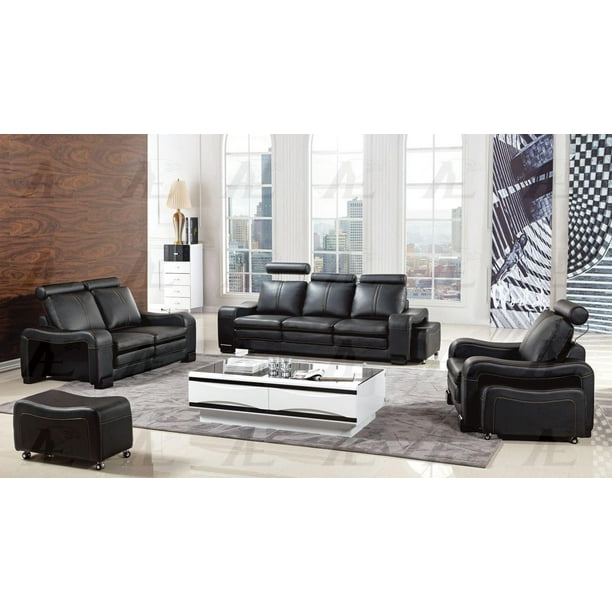 Black Faux Leather Sofa Set W 3 Ottomans 6 Pcs American Eagle Ae210 Bk Com Black Faux Leather Sofa Set W 3, Faux Leather Sofa Set