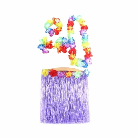 

Chicmine 5Pcs Adult Hula Show Grass Skirt Garland Wristband Hawaiian Party Dress Decor