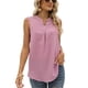 thumbnail image 1 of Camiseta sin mangas para mujer con cuello en V y encaje holgado, color sólido, camisa casual de gasa fresca para uso diario, 1 of 6