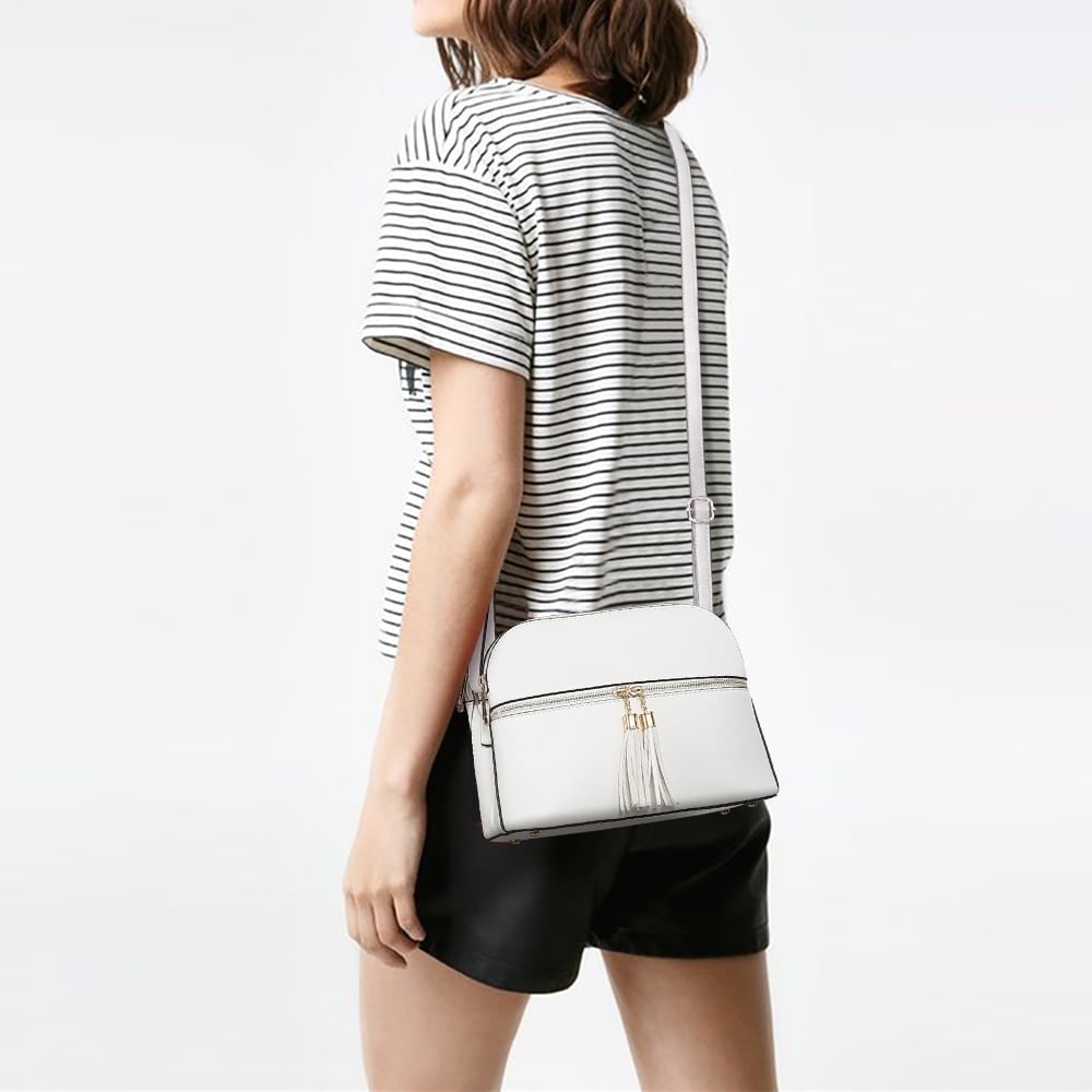 Dasein Women Tassel Zipper Pocket Crossbody Bag Shoulder Purse Fashion Travel Bag with Multi Pockets