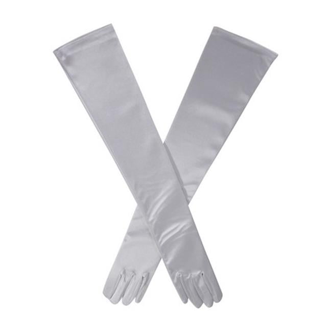 white satin elbow length gloves