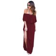 thumbnail image 1 of Women's Botanical Print Frill Bardot Neckline Ruffle Maxi Dress, 1 of 4
