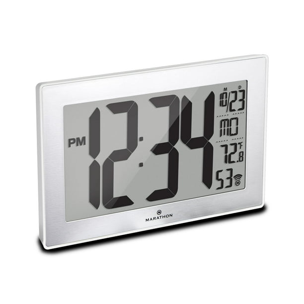 Reloj de pared MARATHON Atomic White con soporte de 23 cm y 8 zonas horarias