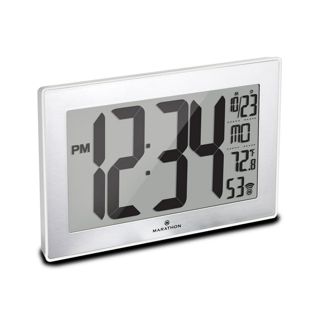 Reloj de pared MARATHON Atomic White con soporte de 23 cm y 8 zonas horarias