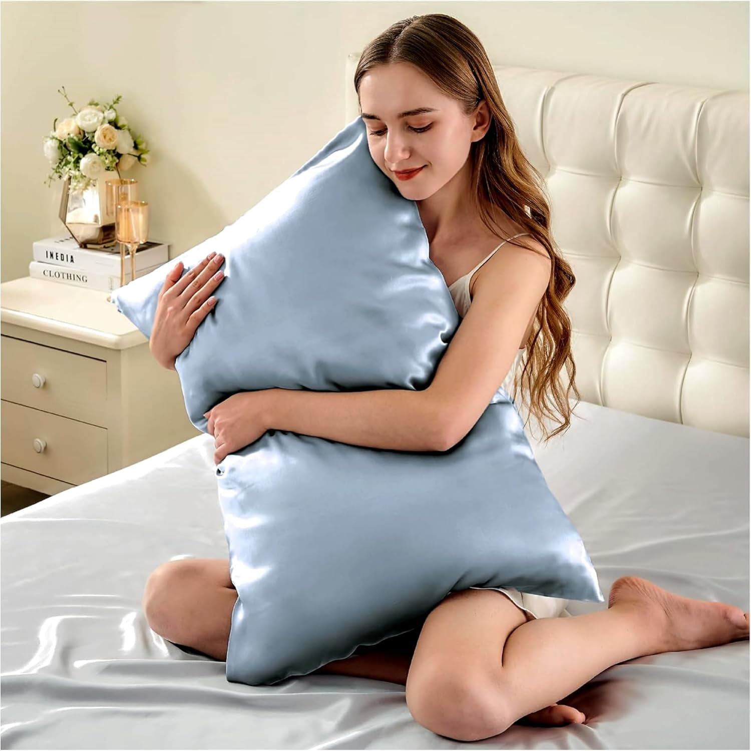 19 Momme Mulberry Silk Pillow Cases for Hair and Skin Made in USA- White Silk Pillowcase-16A Grade Real Silk, Anti Acne Pillowcase, Zipper Closure, Anti Wrinkle, Anti Aging
