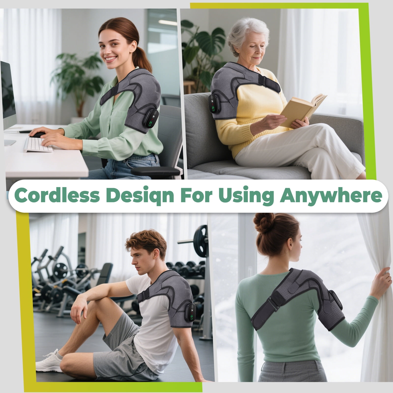 Heated Shoulder Wrap Brace Support with Vibration Heating Electric Massage Pad 3 Modes