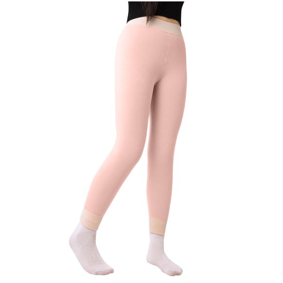 Ltctricy Girls' Fleece Lined Leggings High Waisted Color Block Slim Thick Warm Pants Winter Thermal Tights for Kids(Pink,11-12 Years)