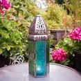 thumbnail image 6 of In the Breeze 9215 — Teal & Green Large Hex Tealight Lantern — Moroccan-Style Boho Chic Tealight Glass and Metal Tabletop Lantern, 6 of 6