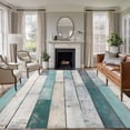 thumbnail image 2 of Turquoise Grey Wooden Large Area Rugs for Bedroom Living Room, Soft Non Slip Carpet Bedside Rug, Farmhouse Teal Wood Rectangular Floor Cover Kitchen Accent Rug 5'x8' for Dining Room/Office, 2 of 9