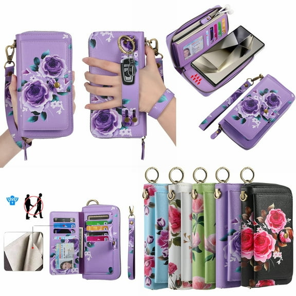 Ancove for iPhone 12 Pro Max Wallet Case with Card Holder & Strap,Shockproof RFID Blocking Magnetic PU Leather Zipper Detachable Wallet Case Cover for Women Girls ,Purple