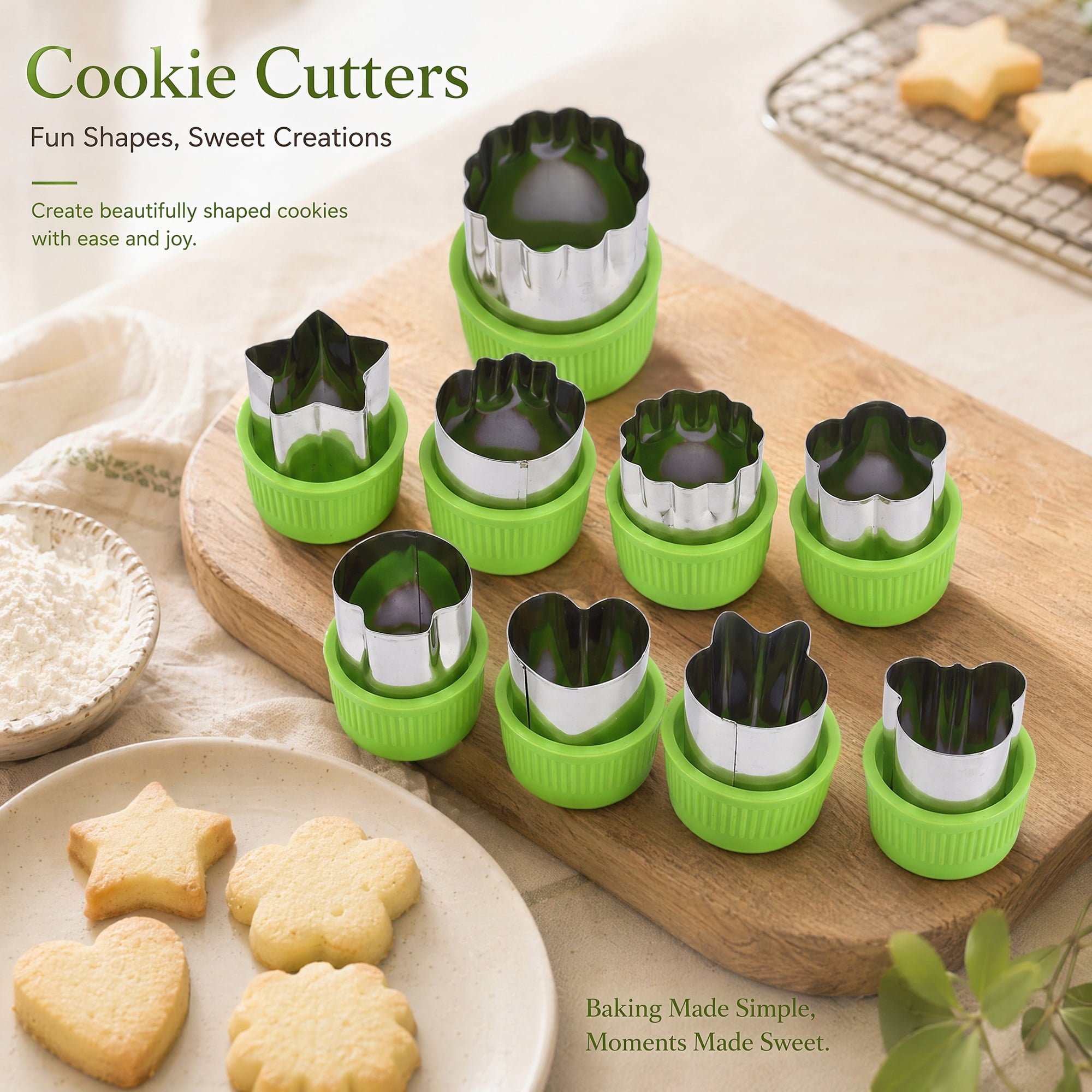 Unique Bargains 9Pcs Handheld Metal Biscuit Cutter Set with Handle Green-4