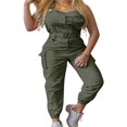 thumbnail image 1 of CNKOO Salopette Décontractée Extensible Ajustable pour Femmes, Col Carré, Pantalon Long avec Poches, Jaune 2TG, 1 of 8