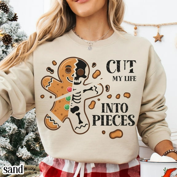 Cut My Life Into Pieces Gingerbread Christmas Sweatshirt Elder Emo Gothmas Punk Goth Sweater