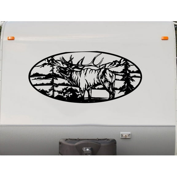 Trees and Mountains Elk Decal RV Camper Motor Home Sticker Mountain Scene