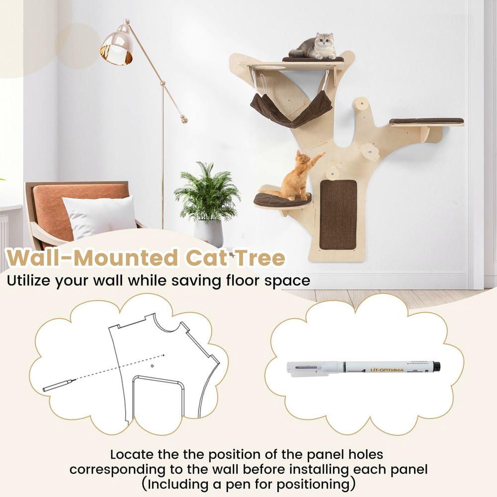 Resenkos Wall-Mounted Cat Shelves and Perch Furniture Set, Brown