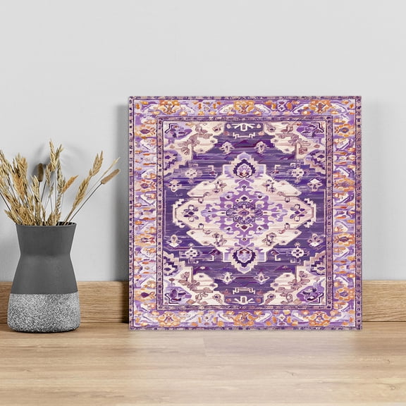 Purple Orange Boho Wall Art Painting on Canvas, Ethnic Geometric Middle Century Art Canvas Art Home Prints Wall Art Framed Modern Artwork for Living Room Bedroom Wall Decor 12x12in