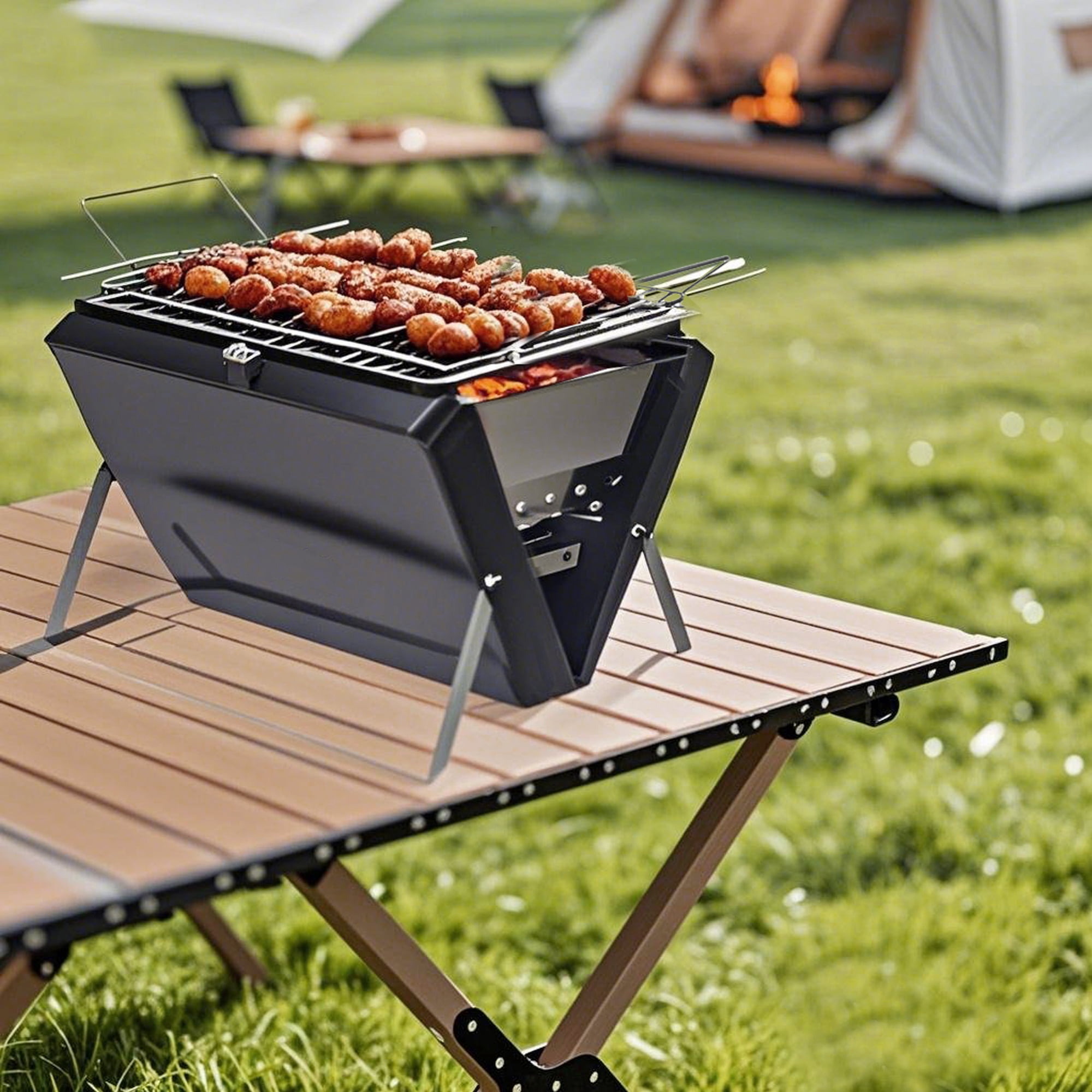 Portable Camping Charcoal Grill, Folding Stainless Steel Stove for Outdoor Cooking BBQ Camping Hiking Picnic Backpacking