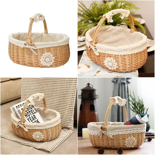 Wicker Rattan Storage Basket Box Picnic Basket Fruit Flower Baskets