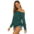 thumbnail image 3 of Women'S Long Sleeve Boat Neck Off Shoulder Blouse Tops Green M, 3 of 6