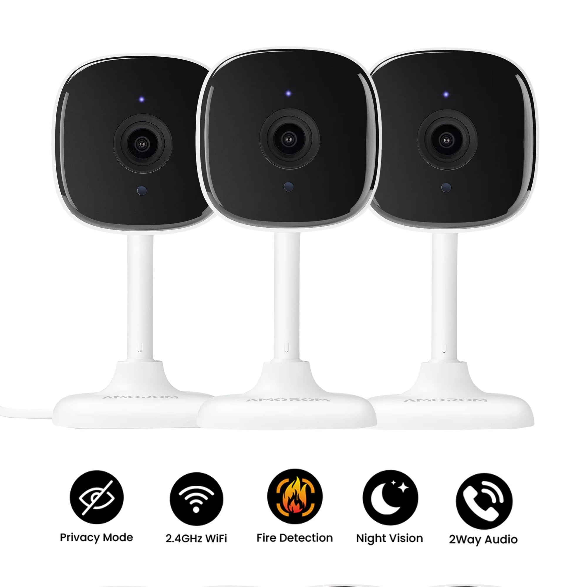 AMOROM Indoor Camera for Home Security 3 Pack, 1080p Baby Monitor with Motion Detection(2.4GHz Wifi)