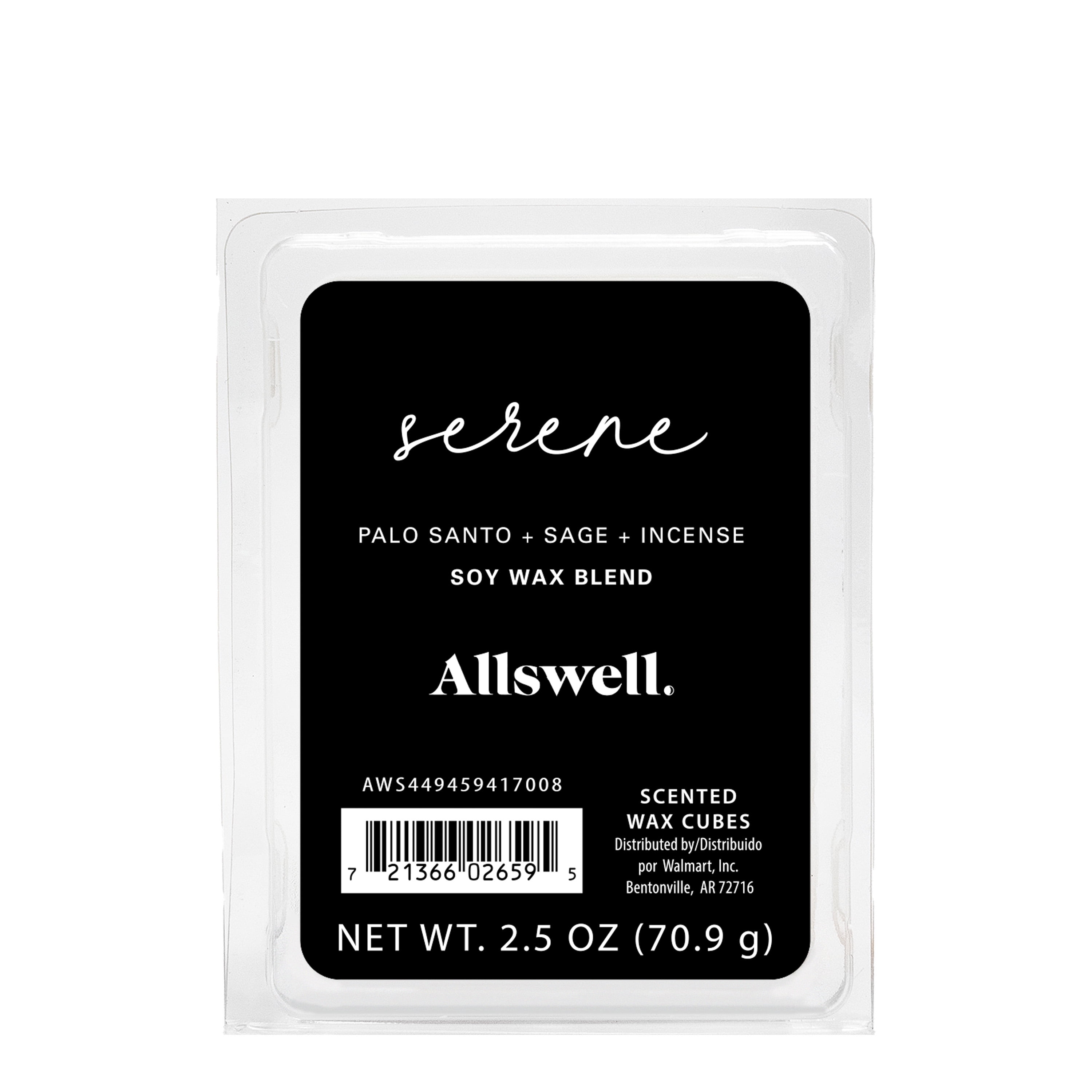 (3 pack) Allswell 6 Cube Wax Melts, Serene (Palo Santo + Sage + Incense), 2.5 oz