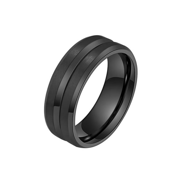 HIJONES Men's Stainless Steel Matte Brushed Ring with Grooved Design Wedding Band Beveled Edge Comfort Fit Black Size 8