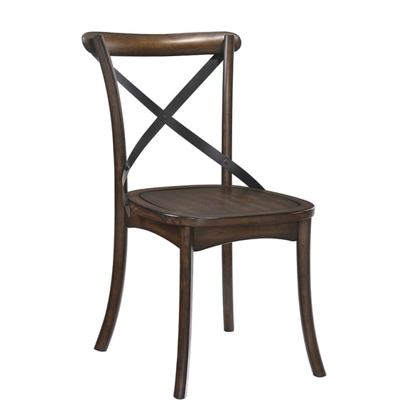 JERFIT Mid-Century Modern Dining Chairs Set of 2, Black and Brown X-Back Side Chairs with Wooden Seat and Metal Frame for Kitchen, Dining Room