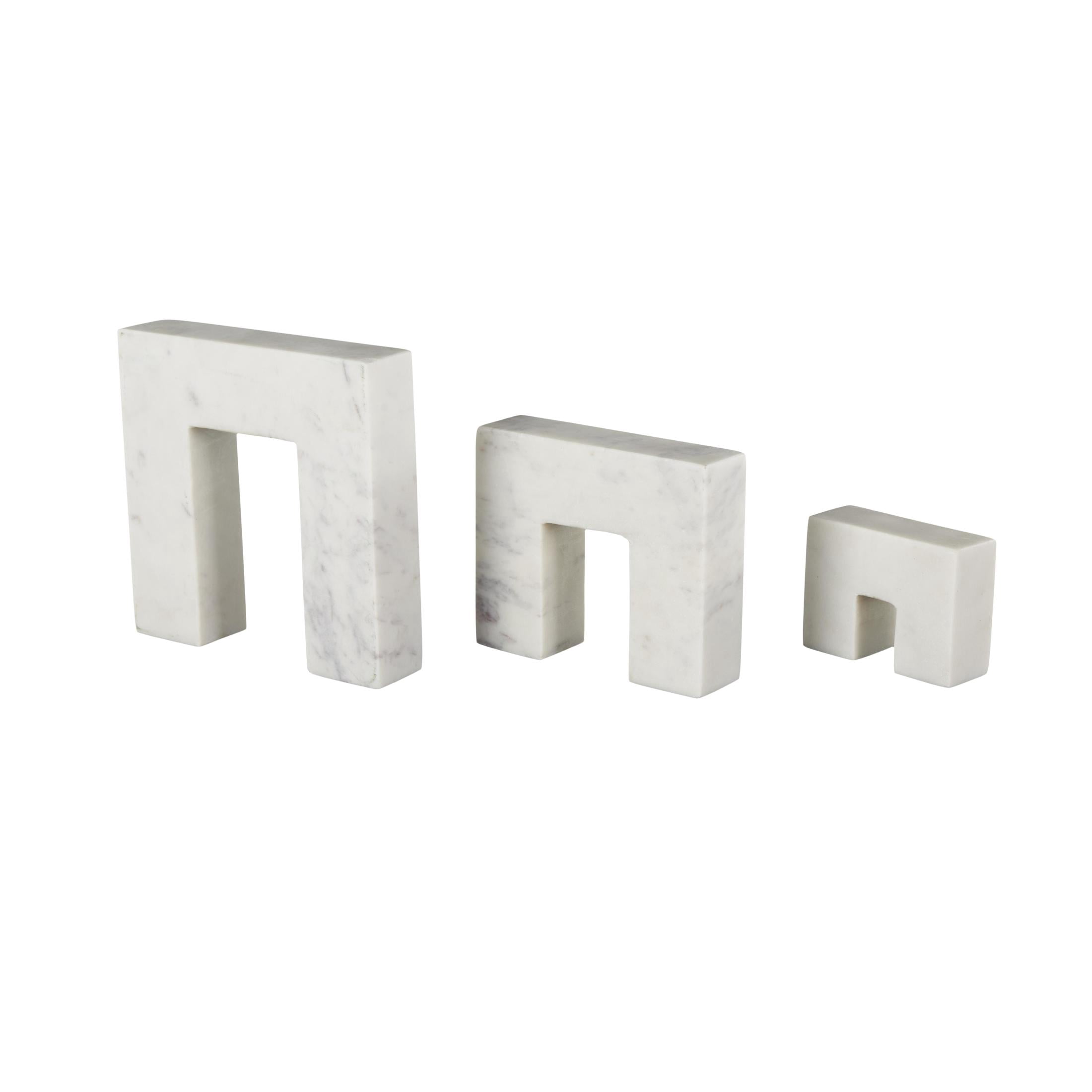 7",5",3"H White Marble Square Arch Abstract Sculpture with Varying Sizes, by DecMode (3 Count)