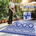 thumbnail image 3 of Outdoor Rug Waterproof 8x10 ft, Reversible Outdoor Plastic Straw Rug, Boho Patio Rug, Indoor Outdoor Carpet, RV Mat Outside for Patio, Camp, Picnic, Balcony, Deck, Backyard,Blue & White, 3 of 12