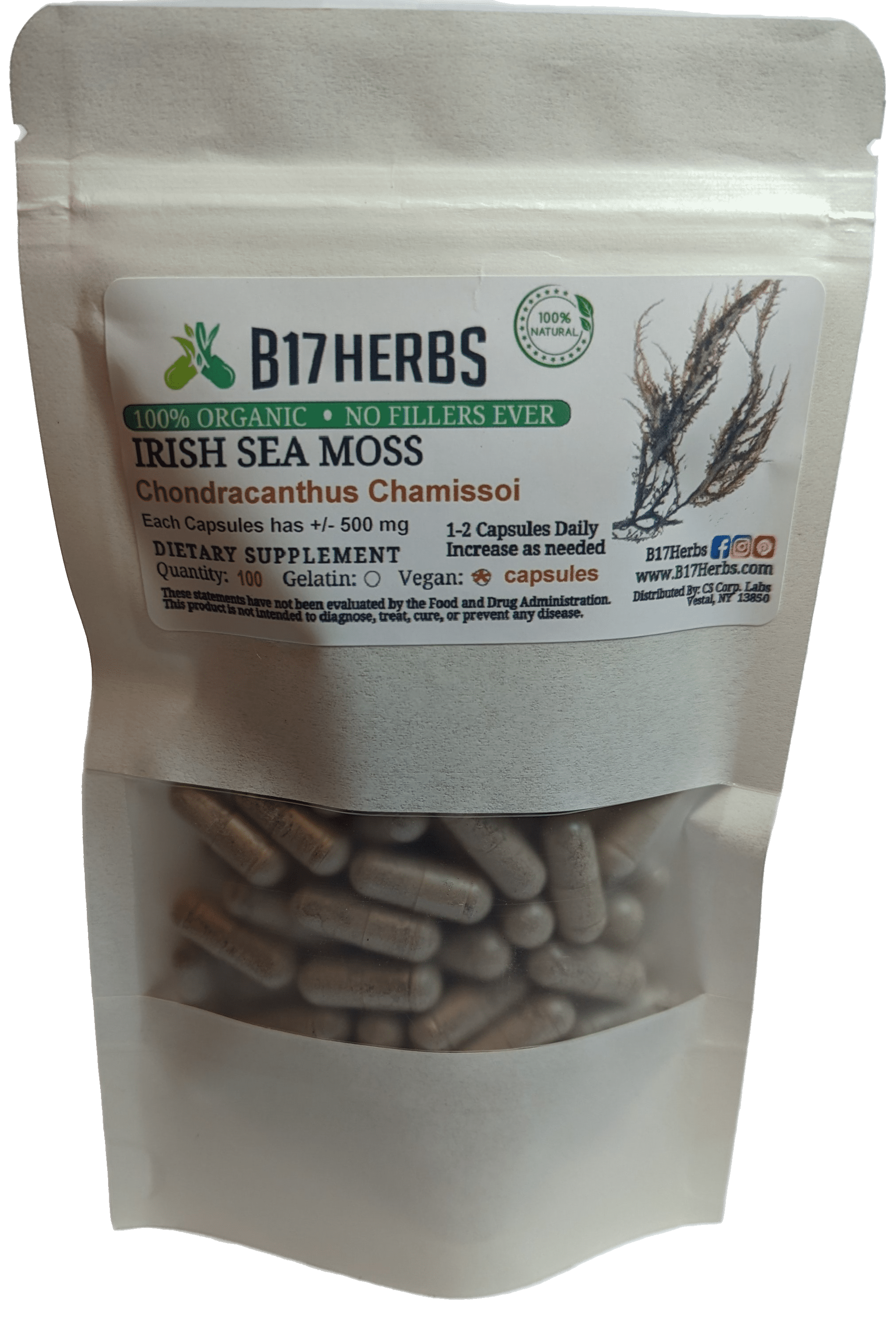 Irish Moss Seaweed Powder Caps (CHONDRACANTHUS CHAMISSOI) RED ALGAE