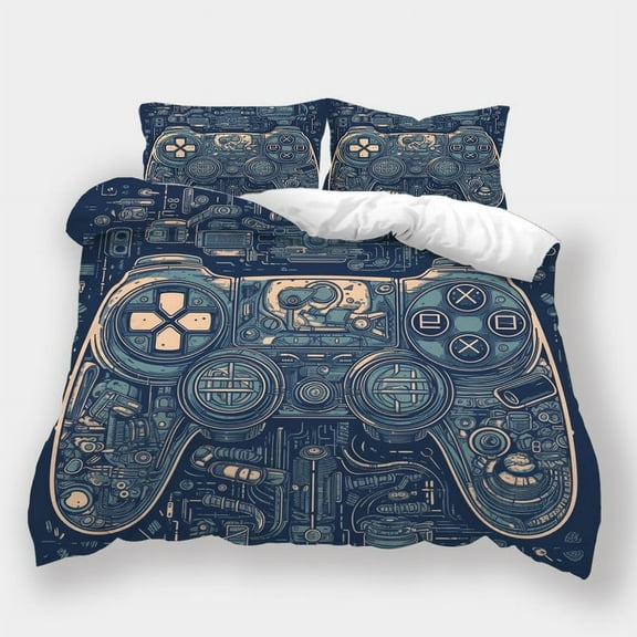 2/3pcs Bedding Set Vintage Gamepad Printed Comforter Cover Set Teen Adult Luxury Bed Gift,Queen (90"x90")