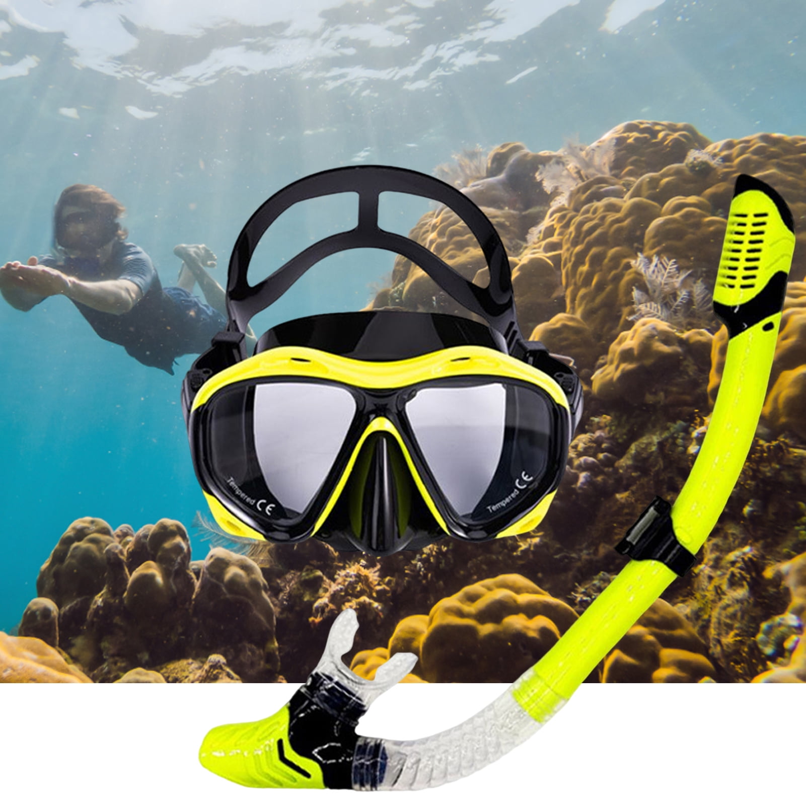 Snorkel Set, AntiFog Diving Mask, AntiLeak Dry Top Snorkel Mask, Easy