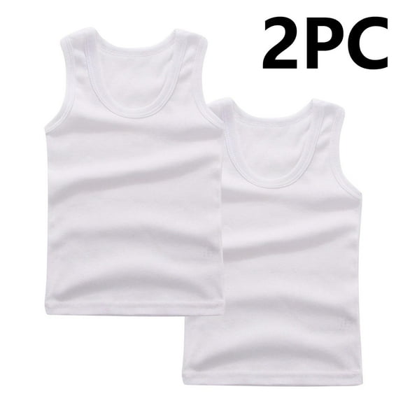 Danhjin White 2 Pack Basic Tank Tops for Boys Girls Toddlers Summer Spring Crew Neck Tops Undershirt Solid Color Cute Sleeveless Casual Comfy Going Out Tops for Kids Unisex, 2 to 14T