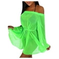 thumbnail image 2 of Qiylii Women’s Summer Perspective Bikini Smock Cover Ups Solid Color Boat Neck Short Beach Dress Swimsuit, 2 of 9