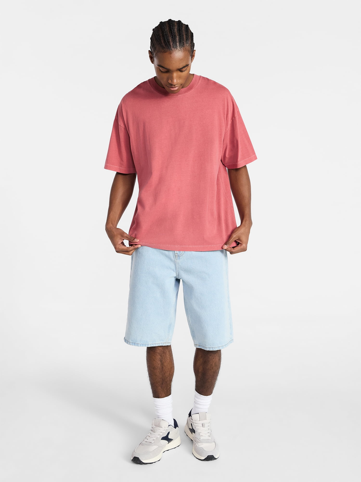 No Boundaries Men's Oversized Boxy Tee with Short Sleeves, XS-4XLT
