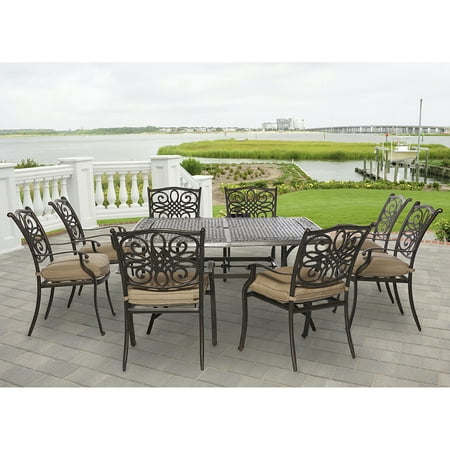 Hanover Traditions 9-Piece Aluminum Outdoor Dining Set, Natural Oat