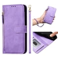 thumbnail image 1 of Étui Portefeuille pour TCL 503 avec Poche à Fermeture Éclair Porte-Cartes Support Sangle de Poignet Étui à Rabat en Cuir Violet, 1 of 5