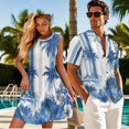 thumbnail image 3 of Yuyamidu Palm Tree Shirt Men and Women Matching Outfits Womens Hawaiian Dresses Pleated Tiered Sleeveless Dress Mens Button Down Shirts Matching Tropical Outfits for Couples , M, 3 of 6