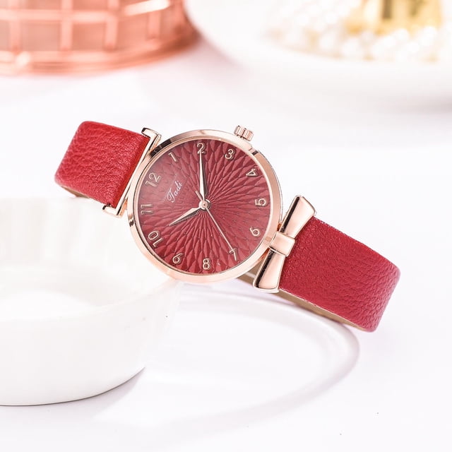 Reloj de cuarzo para mujer, relojes para mujer, conjunto de pulsera con flores, reloj de pulsera para mujer, reloj casual de cuero de cuarzo para mujer