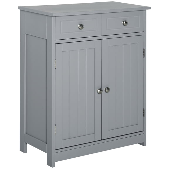 Living Room Cabinets kleankin Bathroom Floor Cabinet, Wooden Bathroom Cabinet with 2 Doors, 2 Drawers and Adjustable Shelf, Freestanding Storage Cabinet for Bathroom, Grey,Metal Cabinets