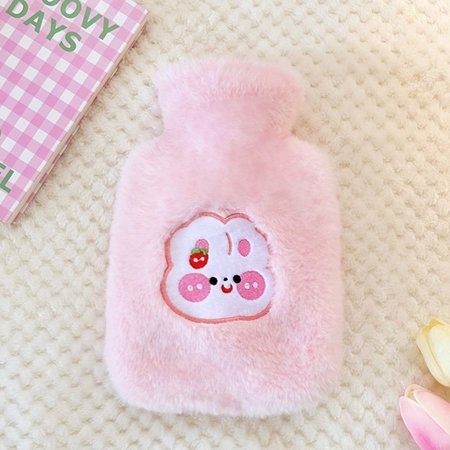 Household Warm Belly Reusable Cartoon Plush Water Heating Pad Hot Water Bottle Bag Hand Warmer Heat Pack PINK
