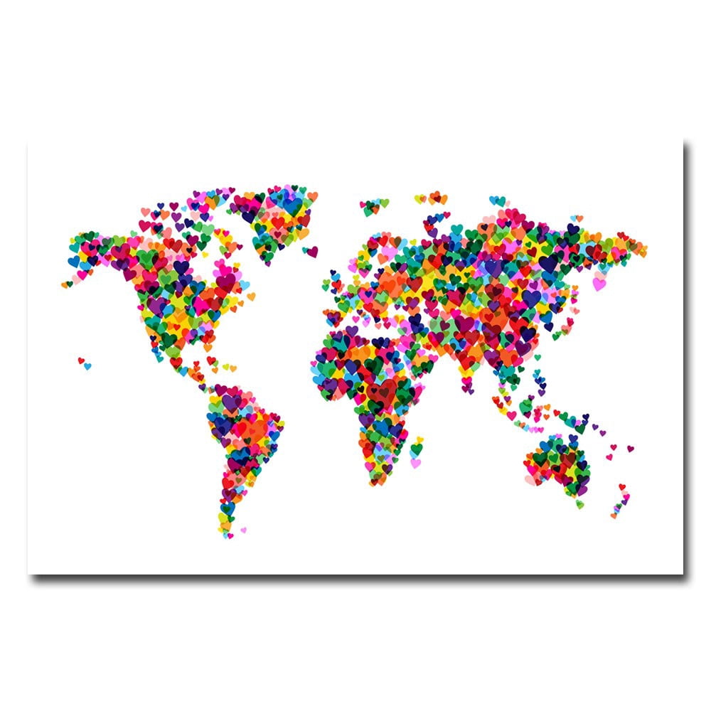 Trademark Art "Love & Hearts World Map" Canvas Art by Michael Tompsett
