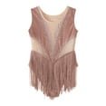 thumbnail image 6 of Alvivi Kids Girls Shiny Fringed Leotard Dance Ballet Tassel Dress Sheer Mesh Figure Skating Costume Coffee 12, 6 of 7